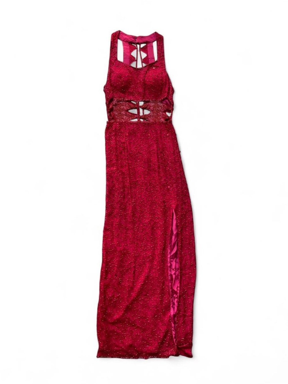Red Beaded Evening Gown